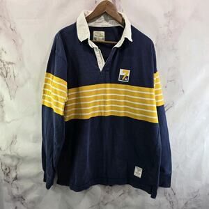 American Eagle Shirt Mens Large Blue Polo Vintage Rugby Long Sleeve Navy Yellow